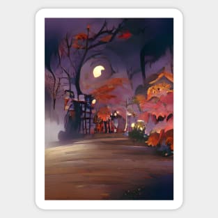 HALLOWEEN IN JAPANESE MOUNTAIN VILLAGE Sticker